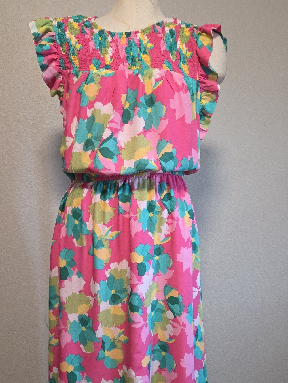 Draper James Pink Multicolor Floral Smocked Midi Dress - Picture 2 of 5